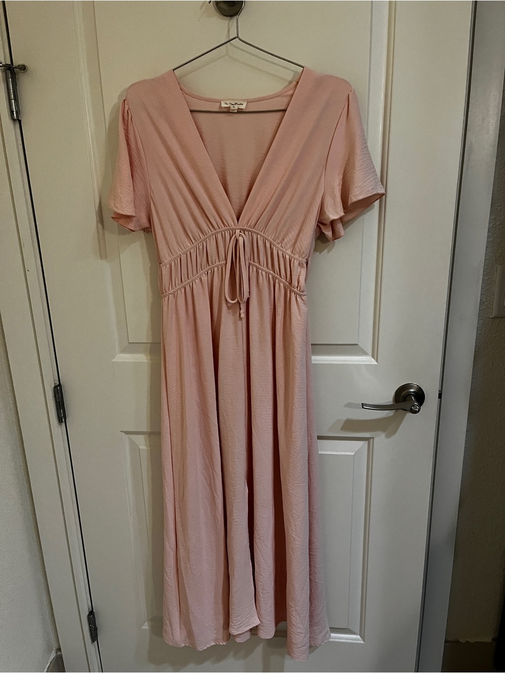 See You Monday Blush Pink V-Neck Maxi Dress with Drawstring Waist